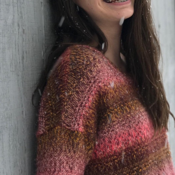 American Eagle Chunky Sweater Pink and Brown - Picture 1 of 3